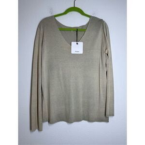 Fashion Angora Wool Blend Jersey Top V Neck Long Sleeve Size M Beige NWT